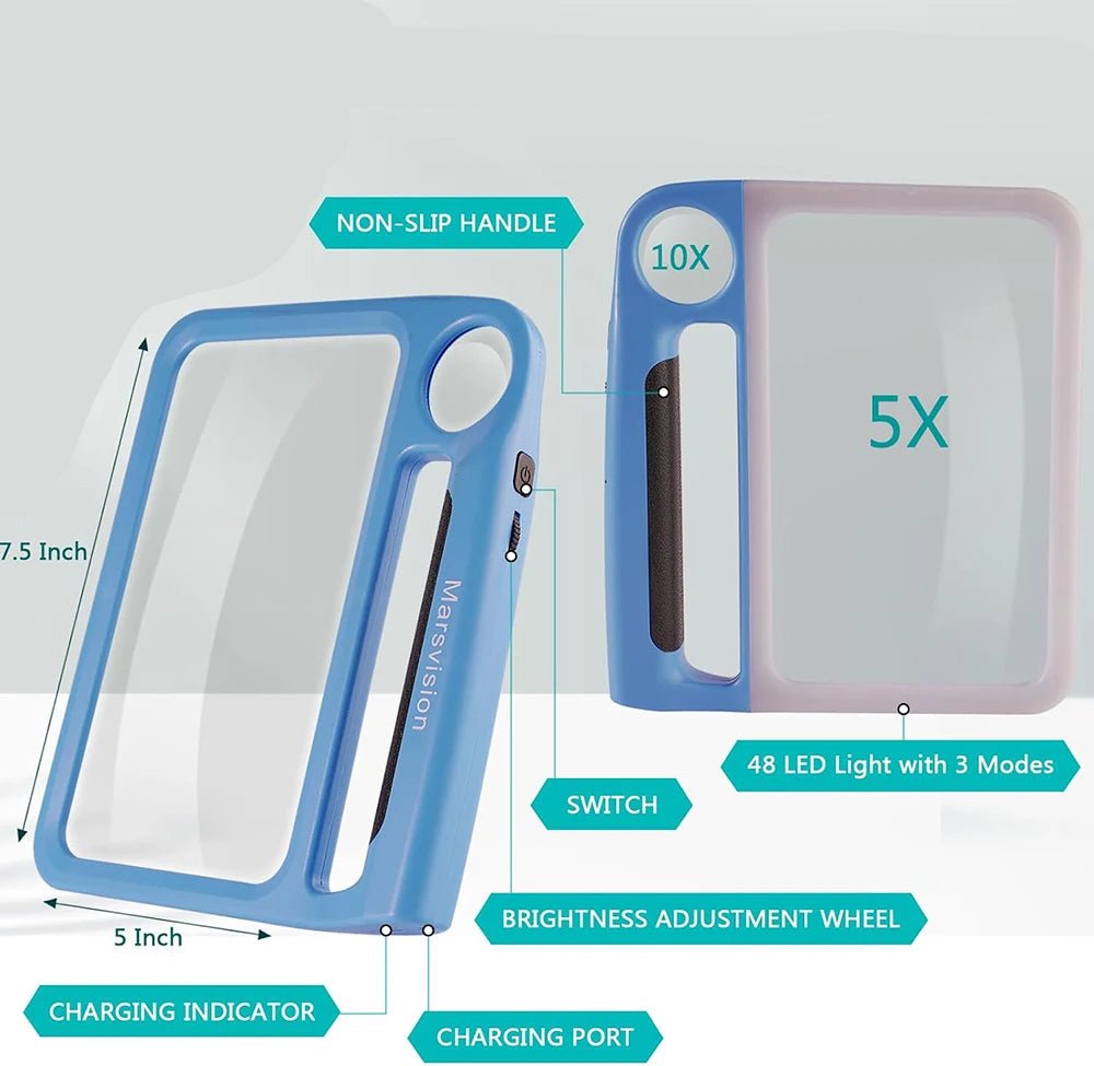 SEHKOMFORT – Handle magnifier with LED & 5x/10x magnification for clear reading Bolendo
