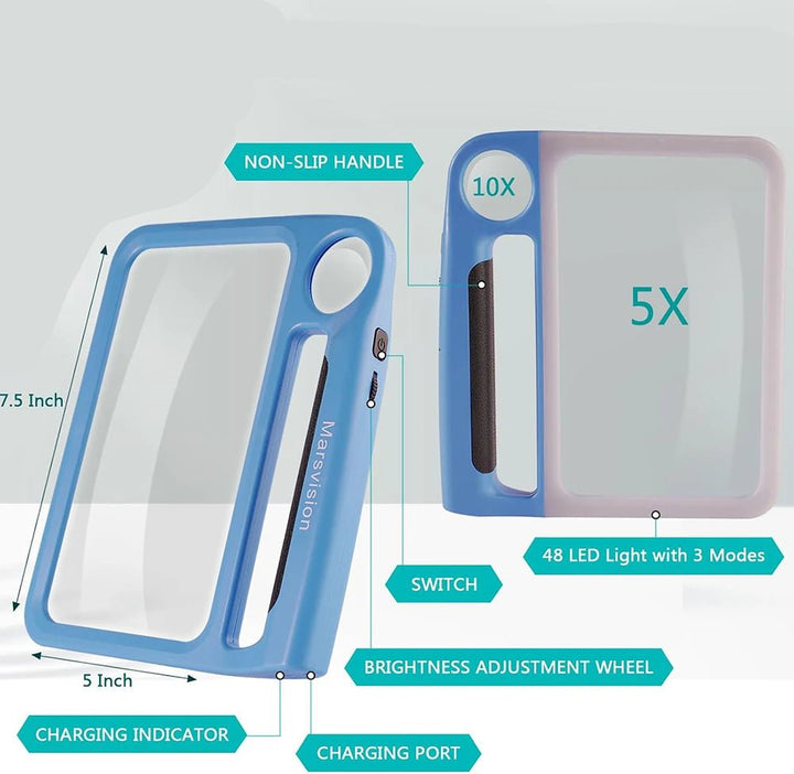 SEHKOMFORT – Handle magnifier with LED &amp; 5x/10x magnification for clear reading Bolendo