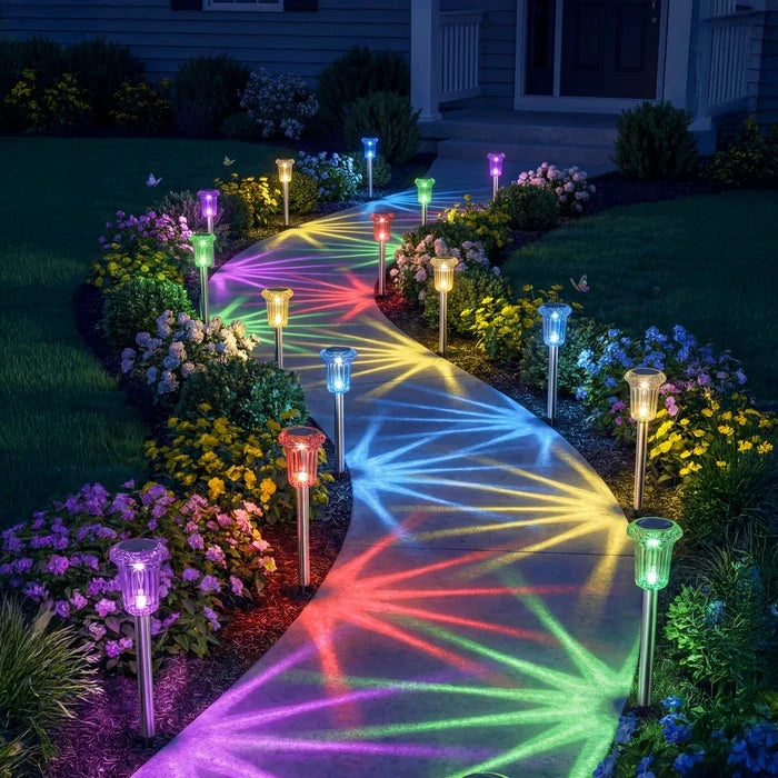 Solar Rainbow Stake Lights – Colorful Starburst Rays for Paths and Garden Beds Tevako