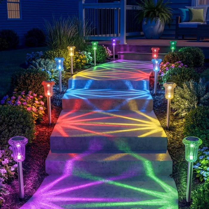 Solar Rainbow Stake Lights – Colorful Starburst Rays for Paths and Garden Beds Tevako