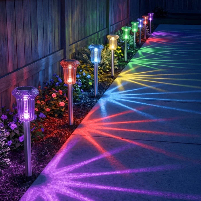 Solar Rainbow Stake Lights – Colorful Starburst Rays for Paths and Garden Beds Tevako