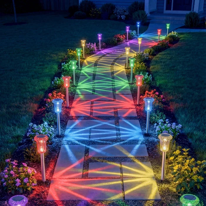 Solar Rainbow Stake Lights – Colorful Starburst Rays for Paths and Garden Beds Tevako