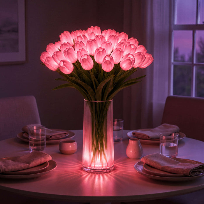 LED Tulip Bouquet Lamp – Glowing Artificial Tulips with Warm Ambient Light Tevako
