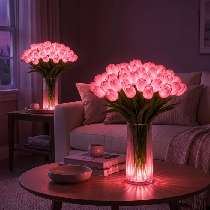 LED Tulip Bouquet Lamp – Glowing Artificial Tulips with Warm Ambient Light Tevako