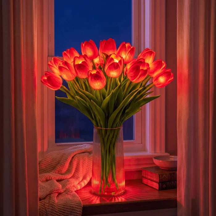 LED Tulip Bouquet Lamp – Glowing Artificial Tulips with Warm Ambient Light Tevako