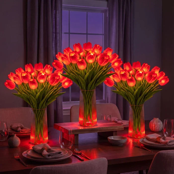 LED Tulip Bouquet Lamp – Glowing Artificial Tulips with Warm Ambient Light Tevako