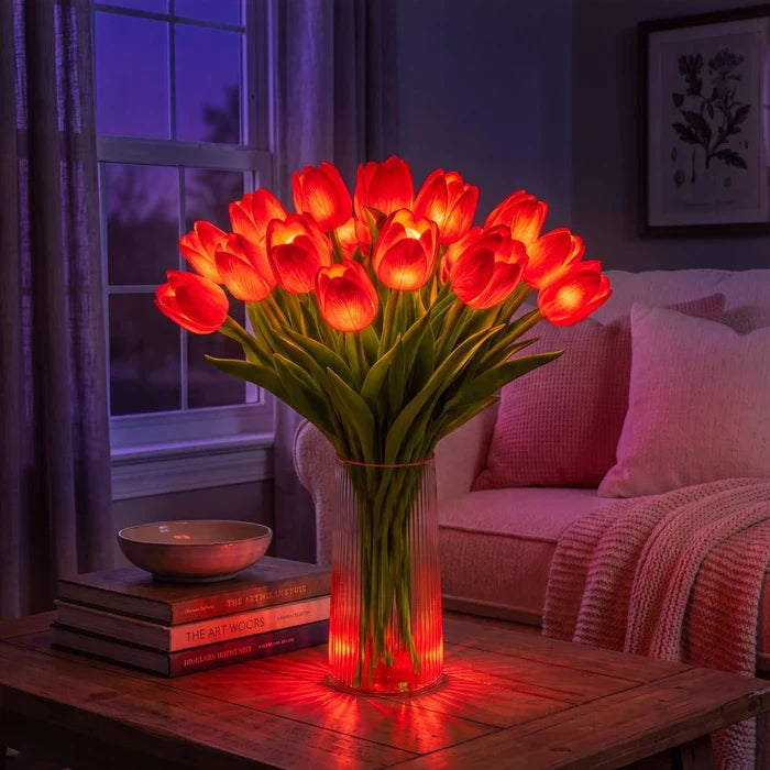 LED Tulip Bouquet Lamp – Glowing Artificial Tulips with Warm Ambient Light Tevako