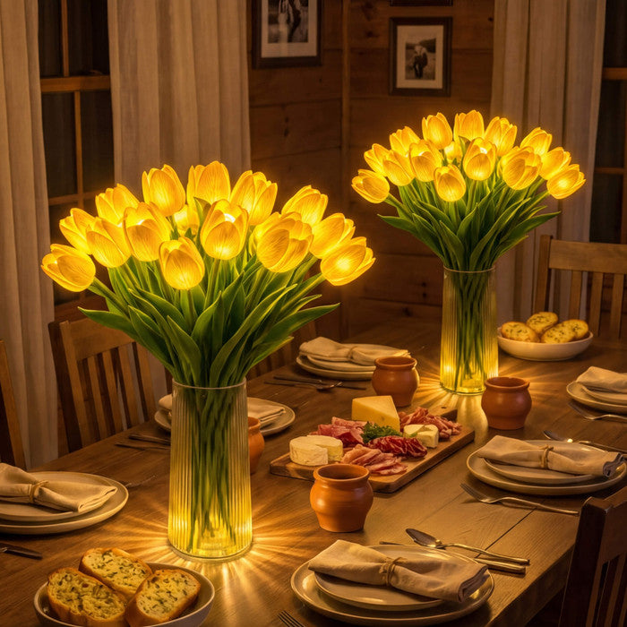 LED Tulip Bouquet Lamp – Glowing Artificial Tulips with Warm Ambient Light Tevako