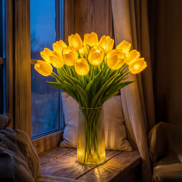LED Tulip Bouquet Lamp – Glowing Artificial Tulips with Warm Ambient Light Tevako