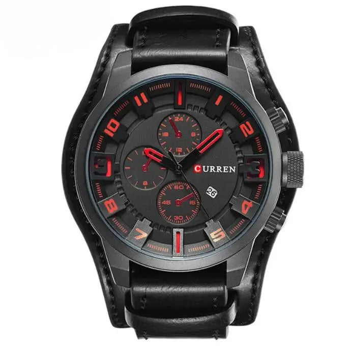 Aurevos – Herenchronograaf quartz horloge met leren band & stopwatch