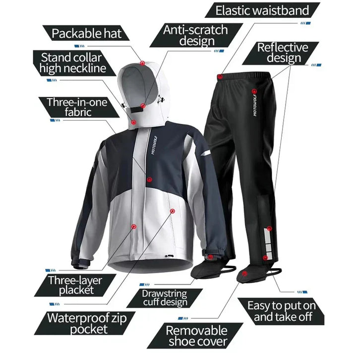 MotoShield Regenpak – Waterdichte Unisex Motor Set met Ademend &amp; Lichtgewicht Ontwerp