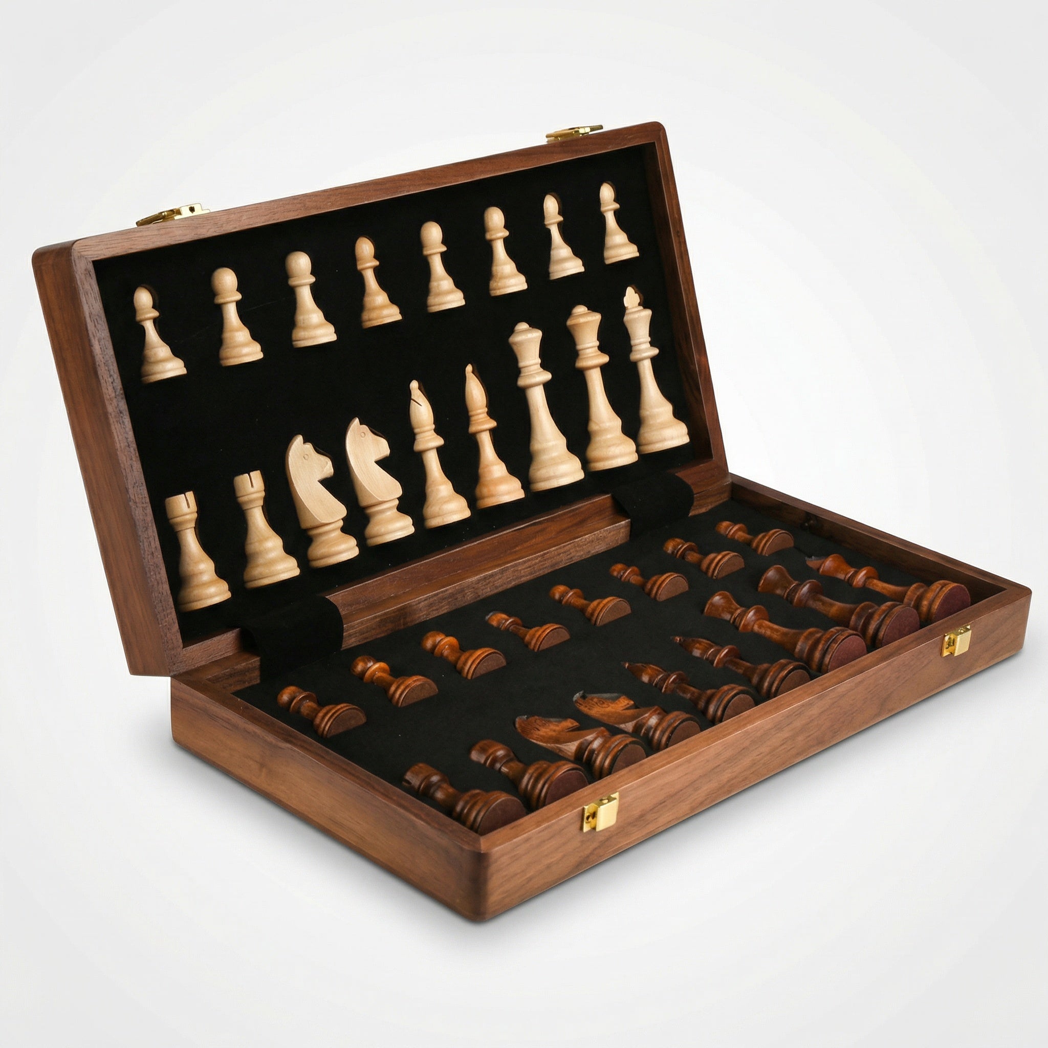 Ensemble d'échecs pliant en bois – Bois massif, pièces de luxe et rangement compact