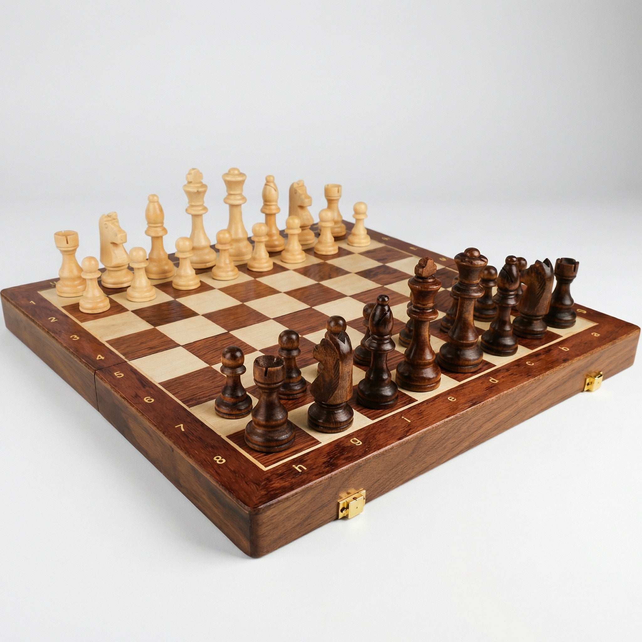 Ensemble d'échecs pliant en bois – Bois massif, pièces de luxe et rangement compact
