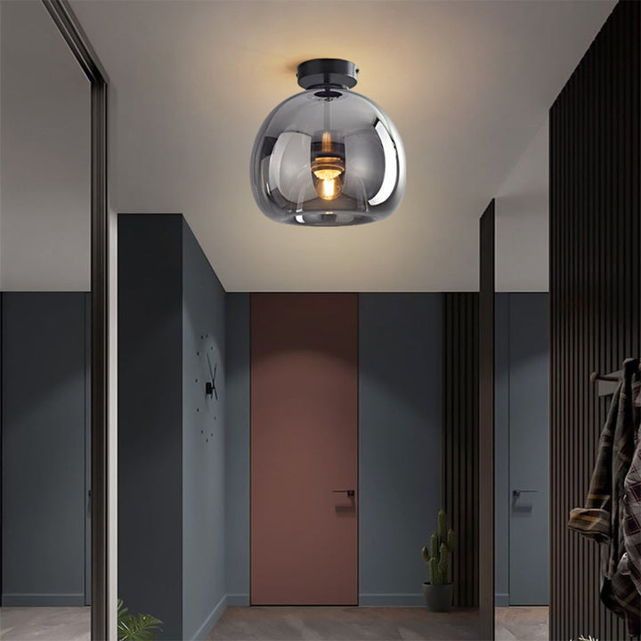 Valtaro Plafondlamp – Koperen plafondlamp met glazen kap en retro-modern design