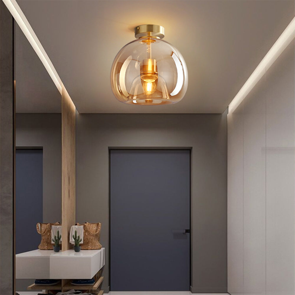 Valtaro Plafondlamp – Koperen plafondlamp met glazen kap en retro-modern design