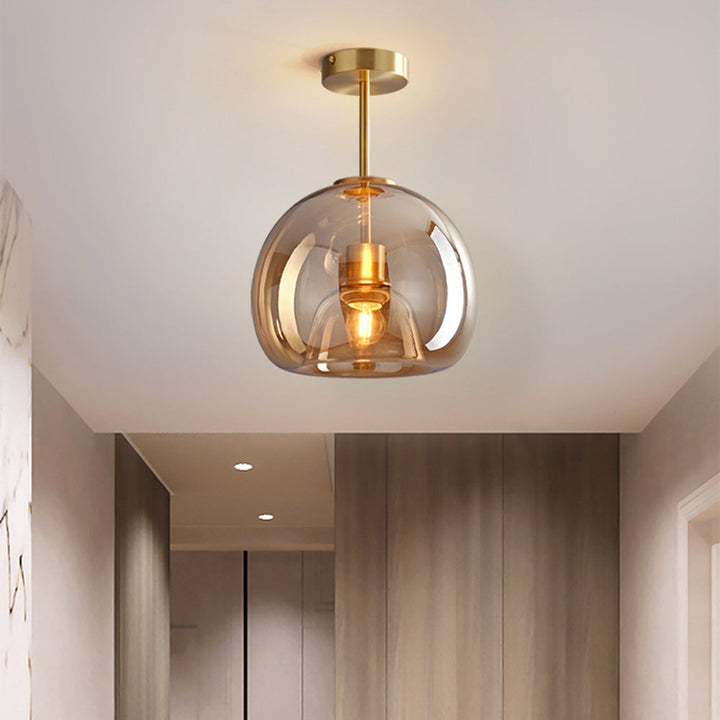 Valtaro Plafondlamp – Koperen plafondlamp met glazen kap en retro-modern design