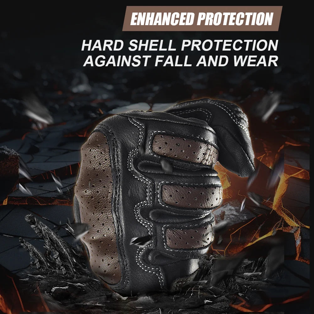 Retro Geperforeerde Motorhandschoenen Heren van Geitenleer Voor Zomergebruik 4