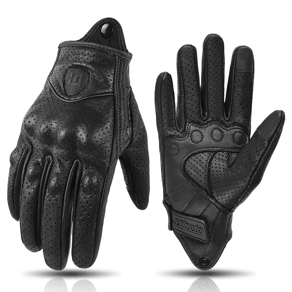 Retro Geperforeerde Motorhandschoenen Heren van Geitenleer Voor Zomergebruik 6