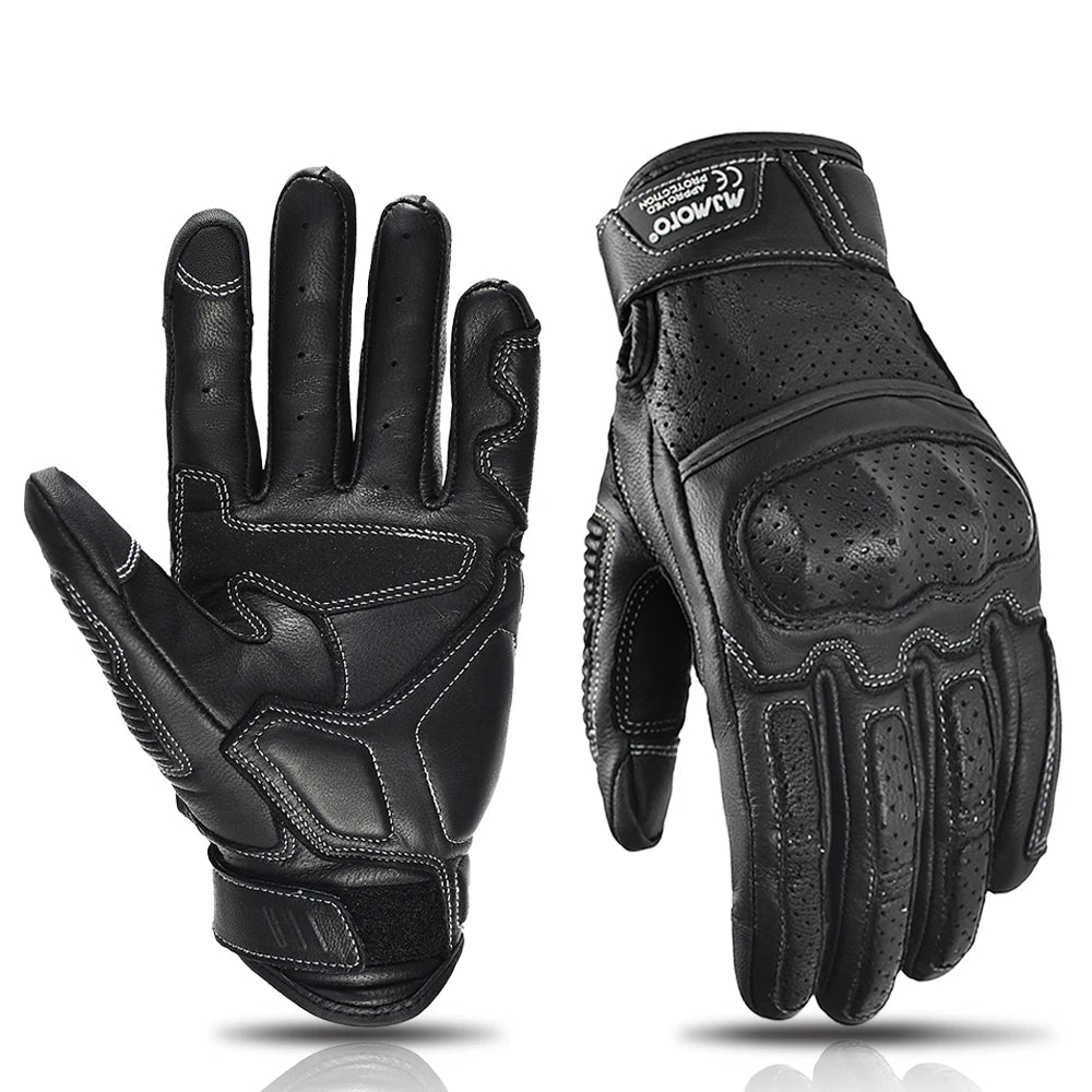 Retro Geperforeerde Motorhandschoenen Heren van Geitenleer Voor Zomergebruik 8