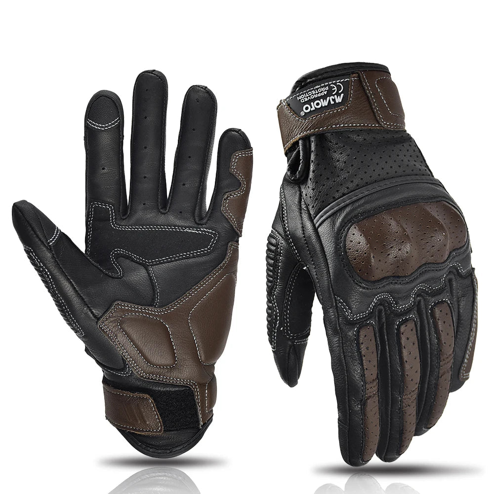 Retro Geperforeerde Motorhandschoenen Heren van Geitenleer Voor Zomergebruik 9