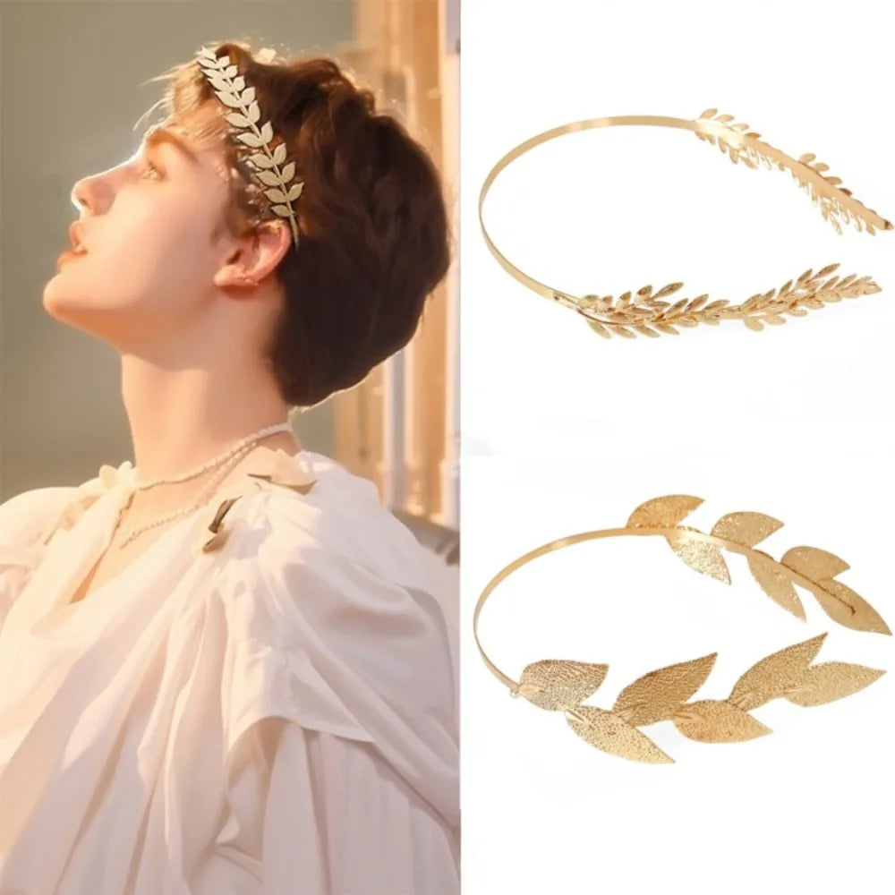Retro Gouden Haarband Dames met Bladmotief, Tiara Stijl voor Bruiloften en Feesten 0