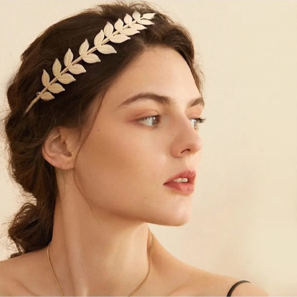 Retro Gouden Haarband Dames met Bladmotief, Tiara Stijl voor Bruiloften en Feesten 1