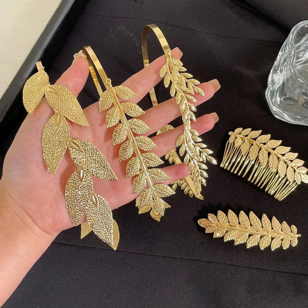 Retro Gouden Haarband Dames met Bladmotief, Tiara Stijl voor Bruiloften en Feesten 2