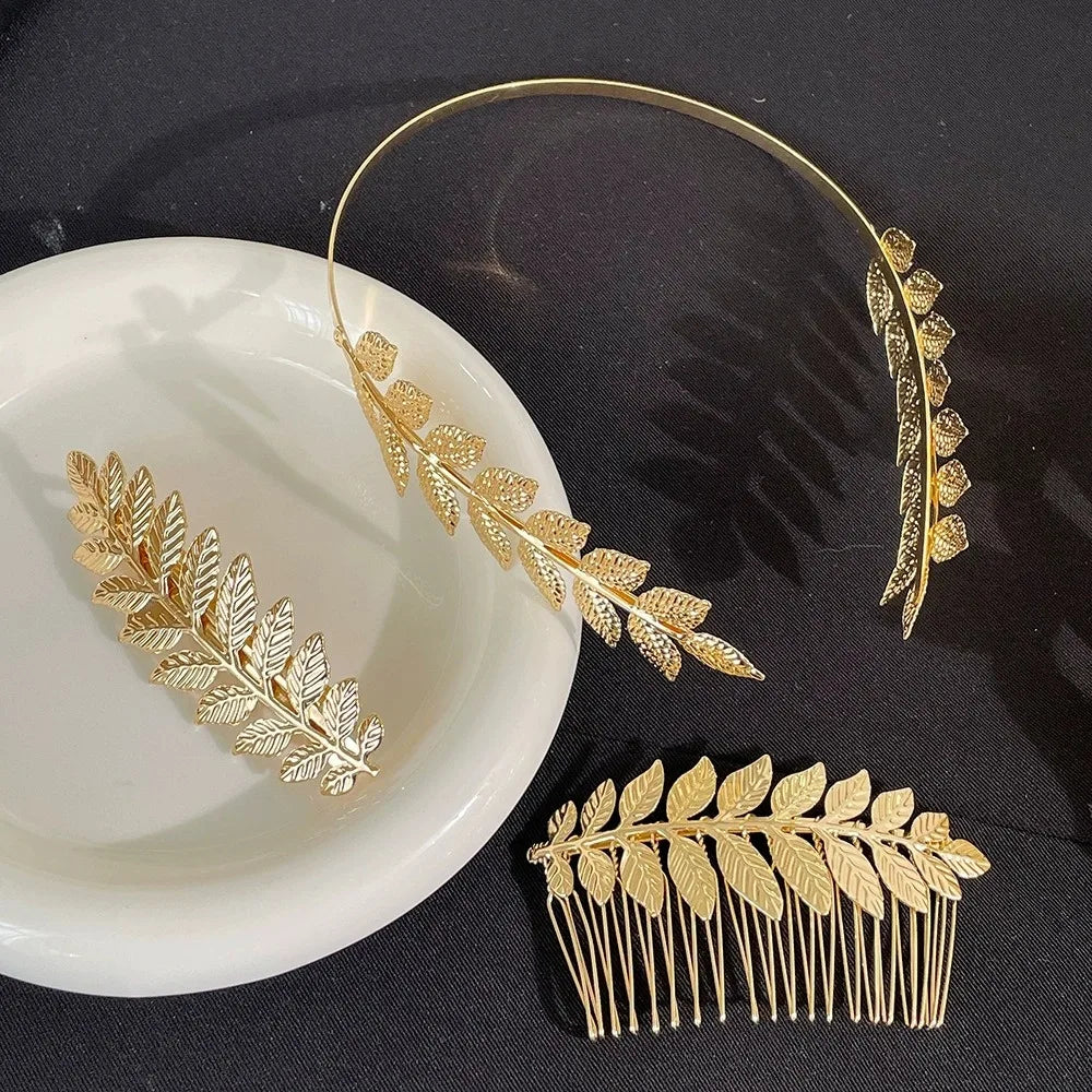 Retro Gouden Haarband Dames met Bladmotief, Tiara Stijl voor Bruiloften en Feesten 4