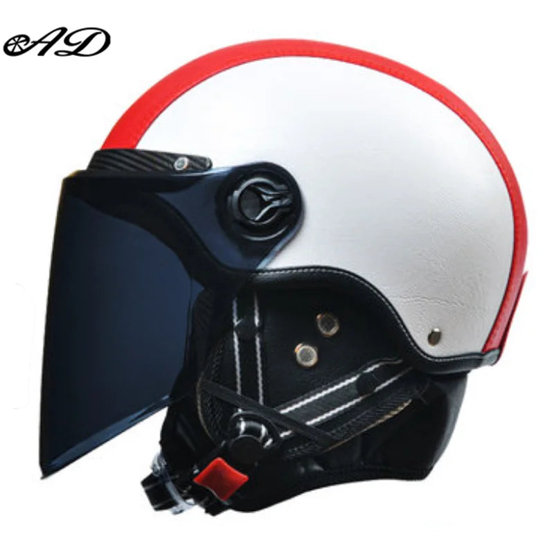 Retro Motorhelm voor Heren met Vizier en Leren Afwerking - Veilig en Comfortabel 10
