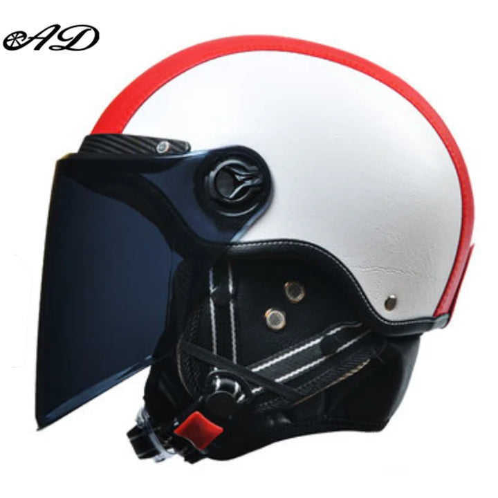Retro Motorhelm voor Heren met Vizier en Leren Afwerking - Veilig en Comfortabel 10
