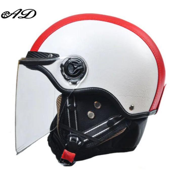 Retro Motorhelm voor Heren met Vizier en Leren Afwerking - Veilig en Comfortabel 11