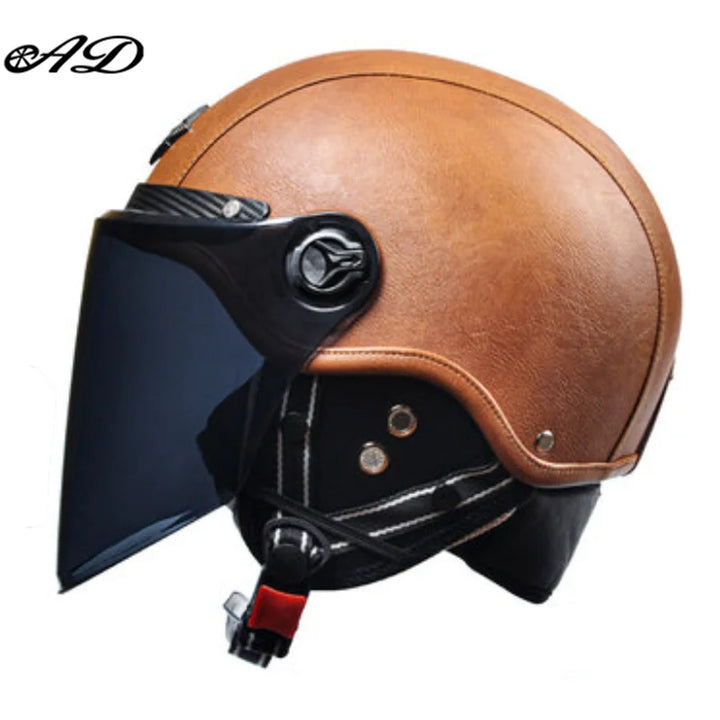 Retro Motorhelm voor Heren met Vizier en Leren Afwerking - Veilig en Comfortabel 12