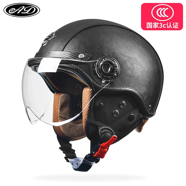 Retro Motorhelm voor Heren met Vizier en Leren Afwerking - Veilig en Comfortabel 13