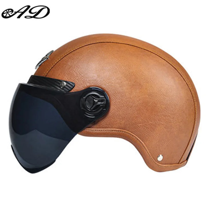 Retro Motorhelm voor Heren met Vizier en Leren Afwerking - Veilig en Comfortabel 15