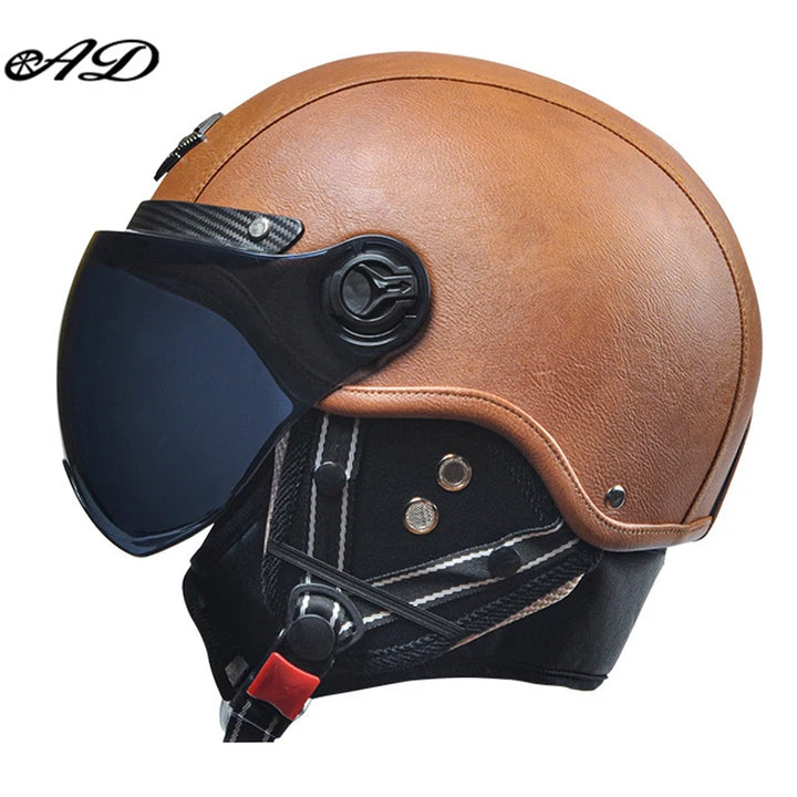 Retro Motorhelm voor Heren met Vizier en Leren Afwerking - Veilig en Comfortabel 17