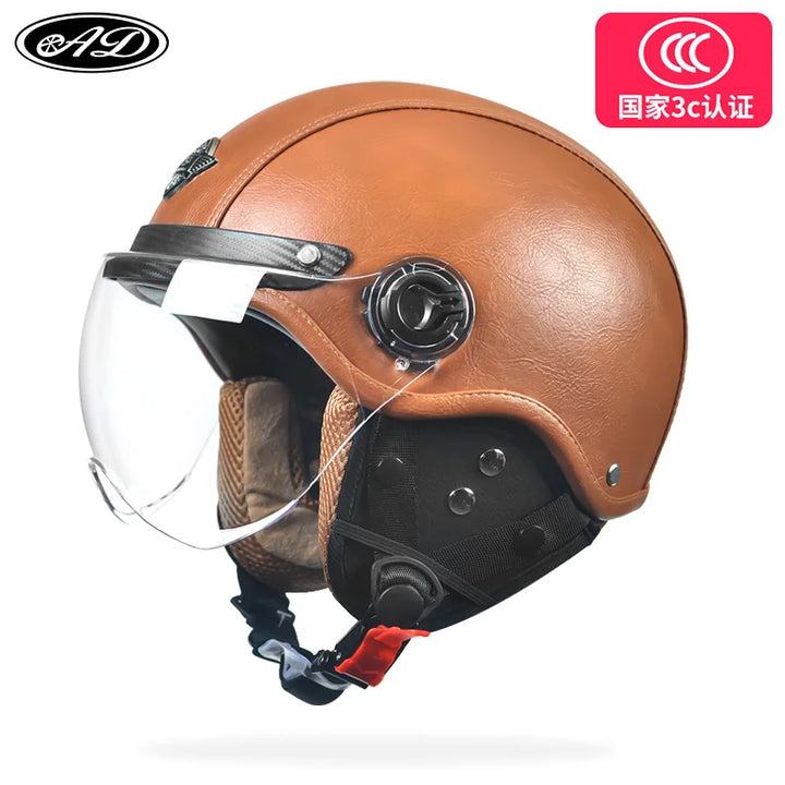 Retro Motorhelm voor Heren met Vizier en Leren Afwerking - Veilig en Comfortabel 18