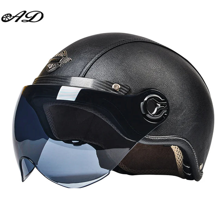 Retro Motorhelm voor Heren met Vizier en Leren Afwerking - Veilig en Comfortabel 20