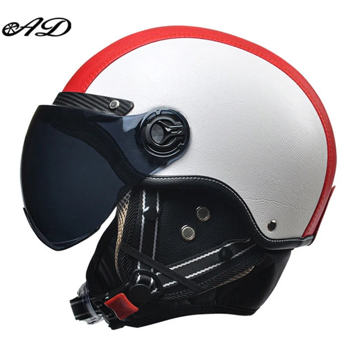 Retro Motorhelm voor Heren met Vizier en Leren Afwerking - Veilig en Comfortabel 23