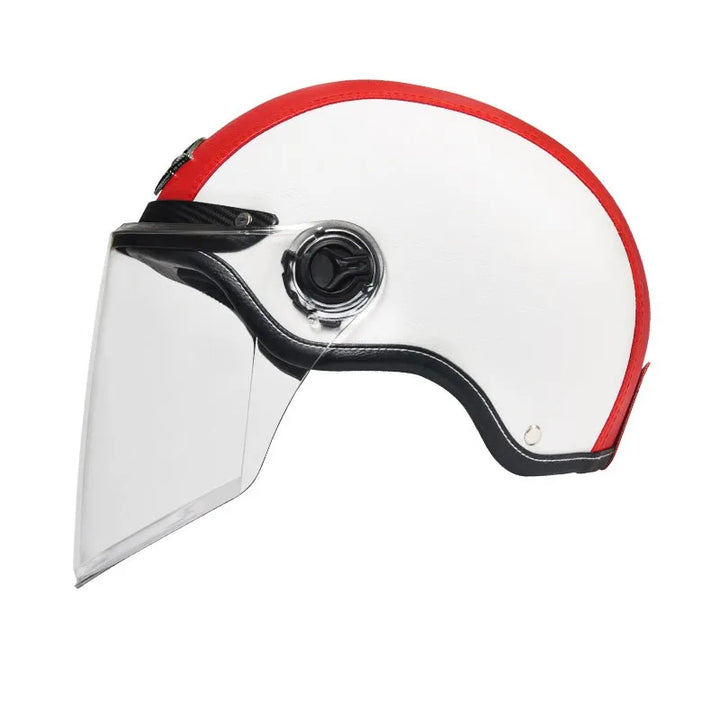 Retro Motorhelm voor Heren met Vizier en Leren Afwerking - Veilig en Comfortabel 24