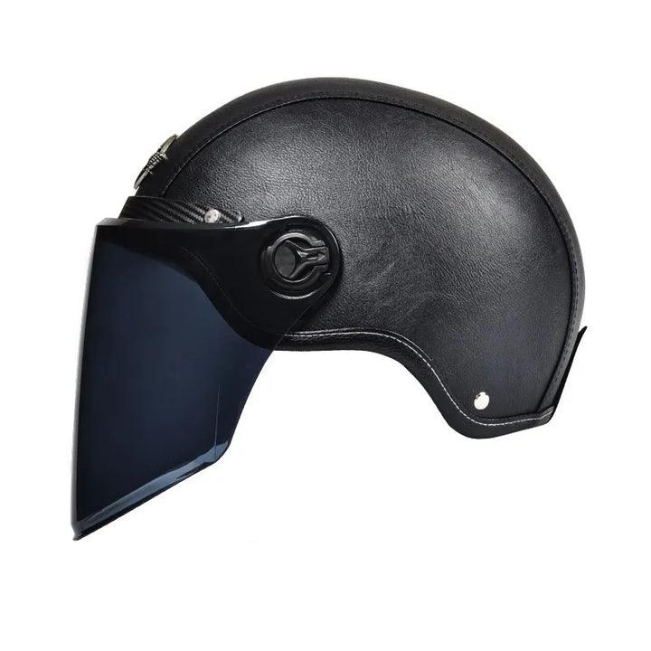 Retro Motorhelm voor Heren met Vizier en Leren Afwerking - Veilig en Comfortabel 26