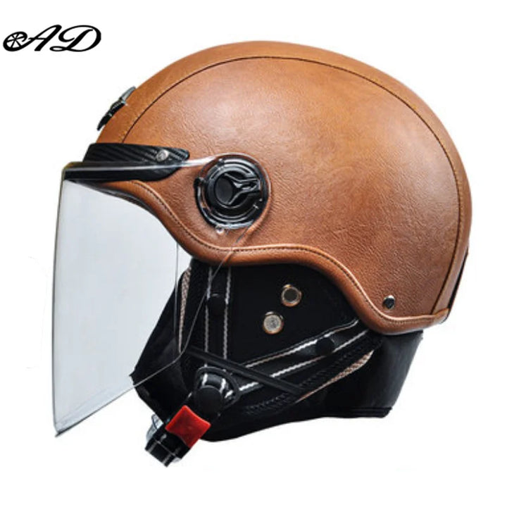 Retro Motorhelm voor Heren met Vizier en Leren Afwerking - Veilig en Comfortabel 27