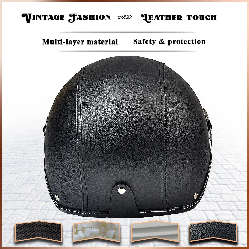 Retro Motorhelm voor Heren met Vizier en Leren Afwerking - Veilig en Comfortabel 4