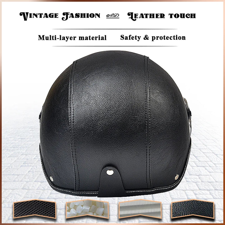 Retro Motorhelm voor Heren met Vizier en Leren Afwerking - Veilig en Comfortabel 4