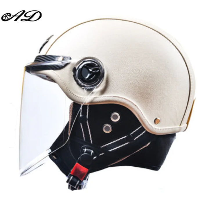Retro Motorhelm voor Heren met Vizier en Leren Afwerking - Veilig en Comfortabel 6