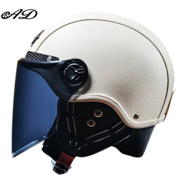 Retro Motorhelm voor Heren met Vizier en Leren Afwerking - Veilig en Comfortabel 7