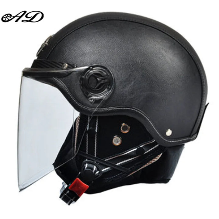 Retro Motorhelm voor Heren met Vizier en Leren Afwerking - Veilig en Comfortabel 8