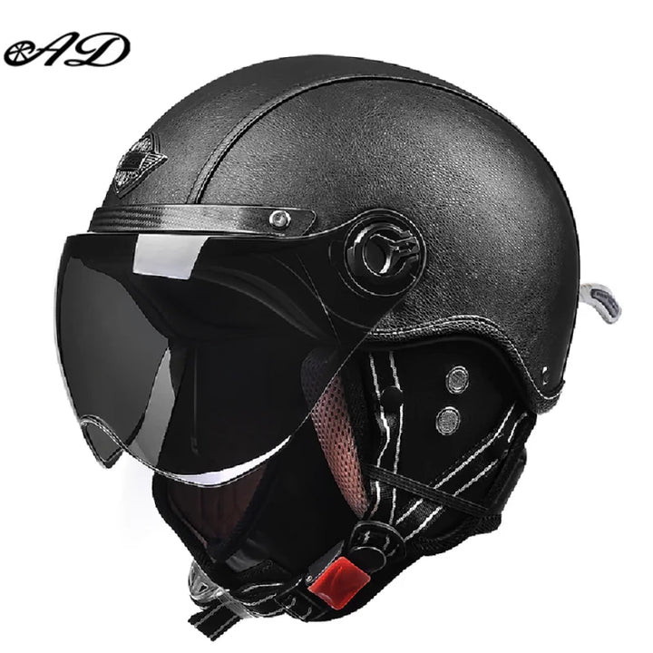 Retro Motorhelm voor Heren met Vizier en Leren Afwerking - Veilig en Comfortabel 9