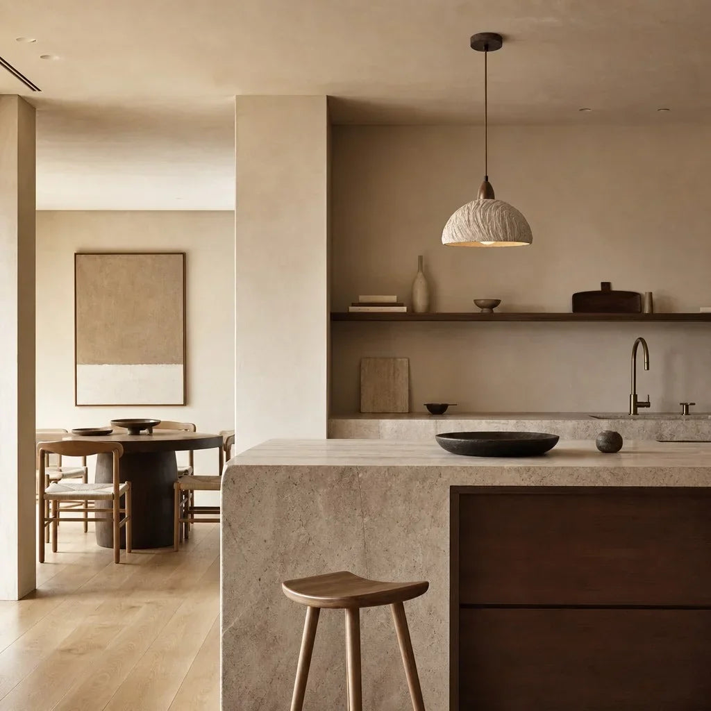Riven Wabi-Sabi Travertine Stone Pendant Light 5