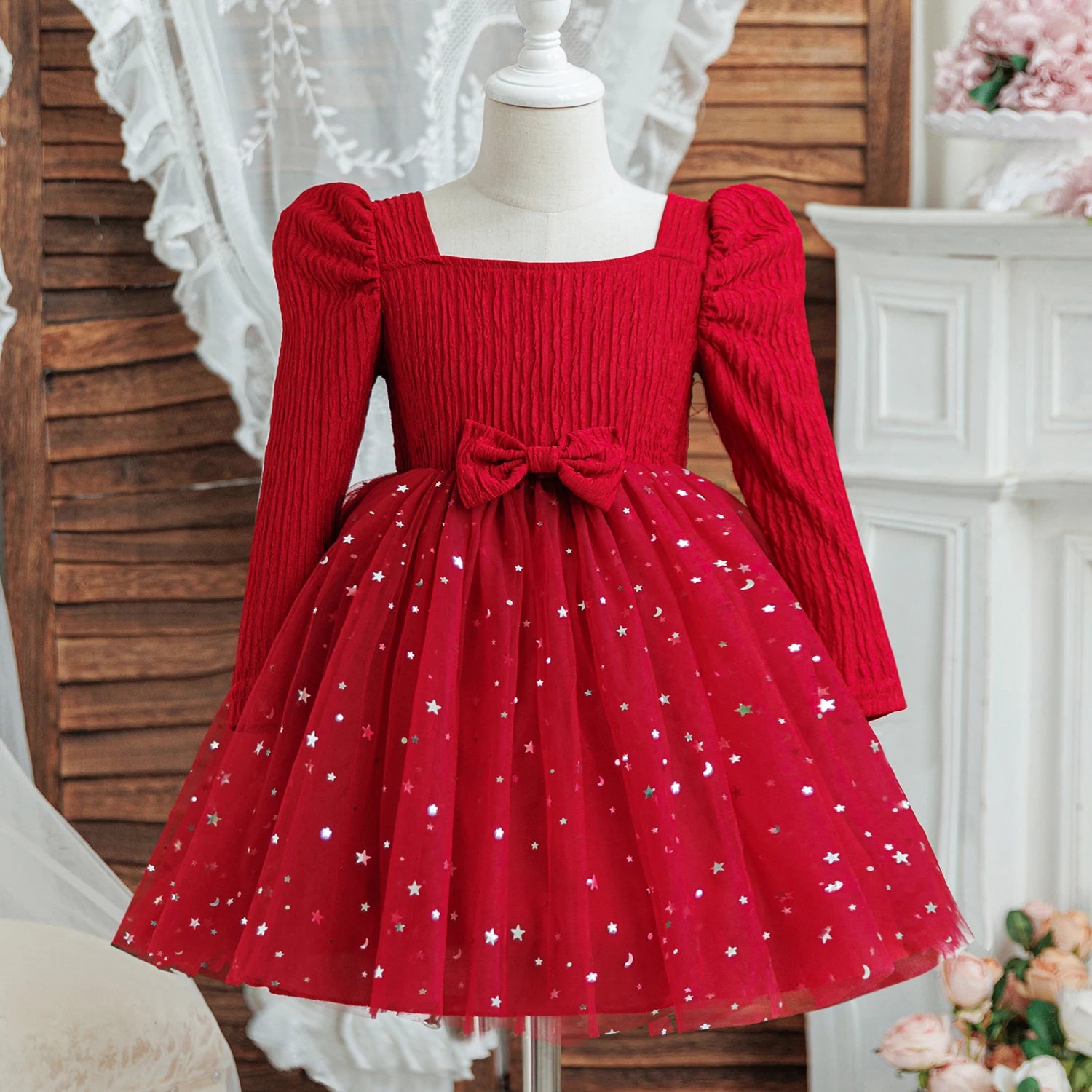 Rode Glitterjurk voor Meisjes met Pailletten - Feestelijke Baljurk 2-10 Jaar 1