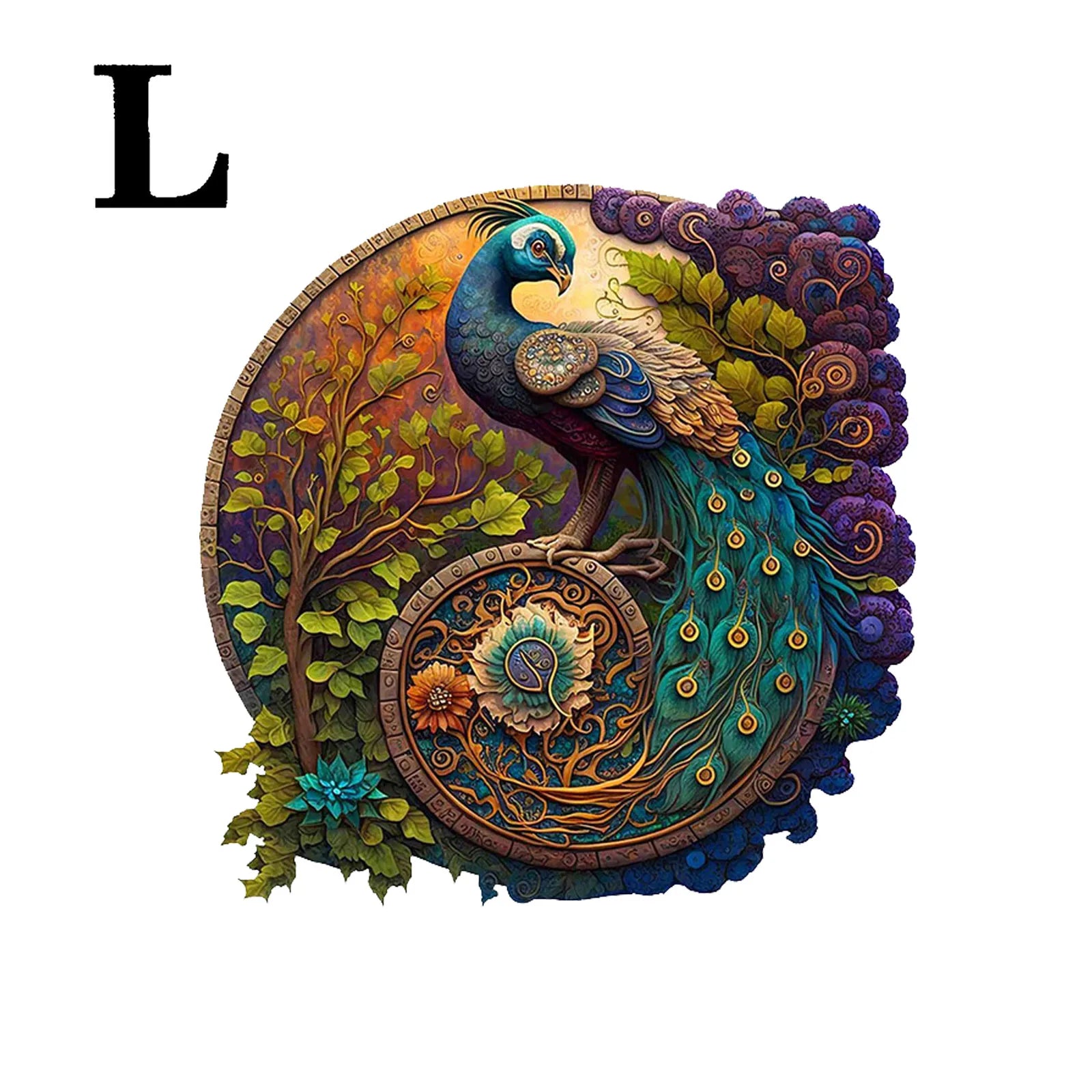 Ronde Houten Puzzel met Pauwpatroon voor Volwassenen en Kinderen - Puzzel Hout Dierenvormen 11
